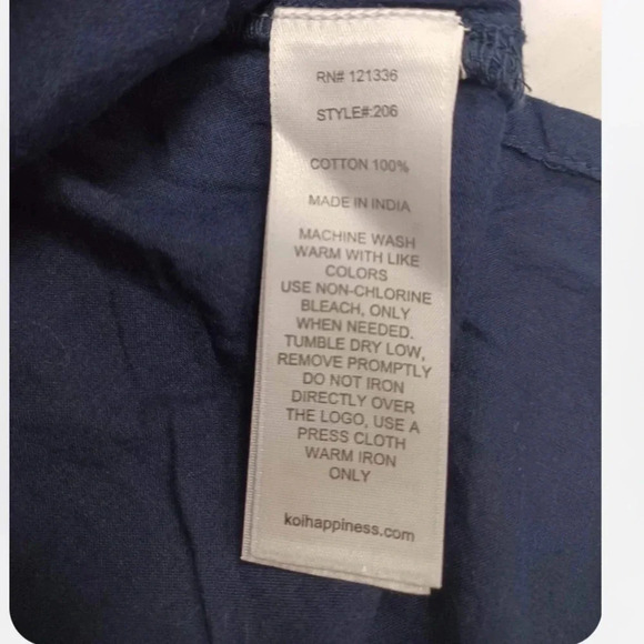 Koi By Kathy  Peterson Embroidered Navy Blue Scrub Top Size M - Picture 5 of 6